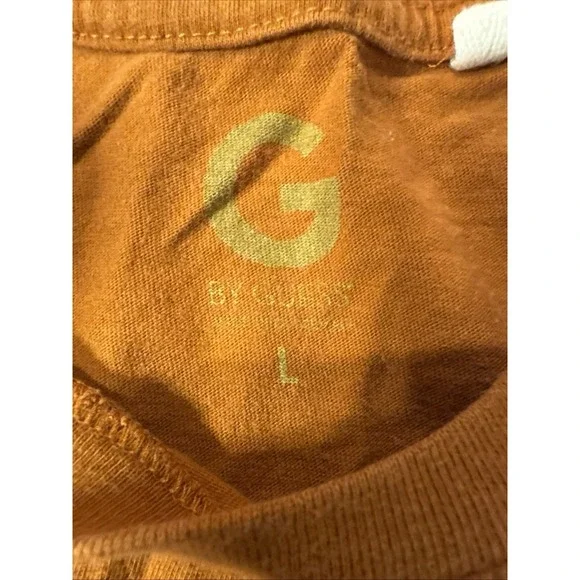 GUESS Mens T-Shirt Short Sleeve Round Neck L Orange Distressed Acid Wash Graphic - Picture 7 of 9